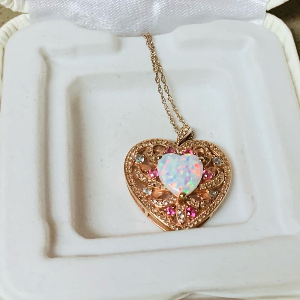 Rose Gold Sparkling Opal Heart Accent Necklace